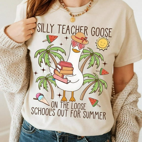 Silly Teacher Goose On The Loose T-shirt, Summer Teacher T-shirt, Teacher Appreciation T-shirt, Graduation T-shirt, Teacher Gift.