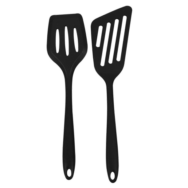 2 Pcs Silicone Slotted Fish Turner Spatula, Spatulas for Non Stick Cookware Baking,Cooking,Heat ,Bla