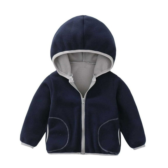 Toddler Girls Windproof Hooded Coat Patchwork Jacket Kids Warm Outerwear Clothing Navy Size 1-2T