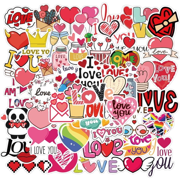 Paquete de stickers Funimost 50 piezas vinilo impermeable Love