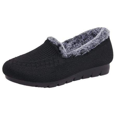 

Velvety Comfort Women Casual Fashion Flat Fuzzy Thickening Warm Comfy Cotton Shoes for Indoor Outdoor Black 37