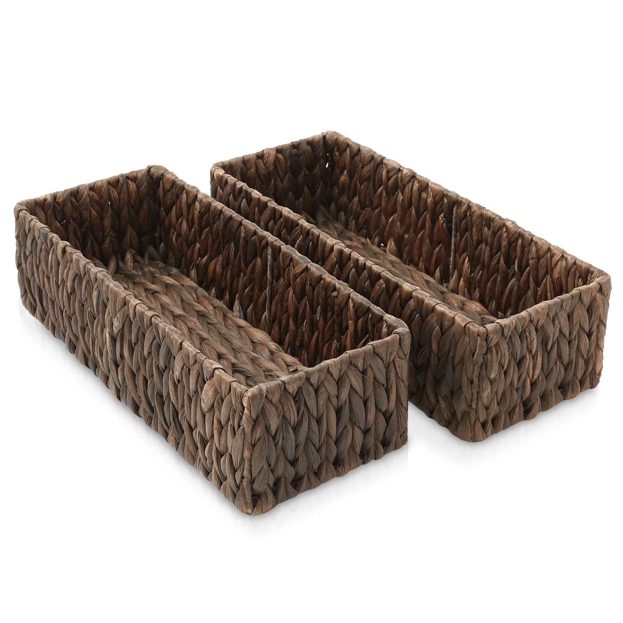 Casafield Bathroom Storage Baskets - Set of 2, Espresso - Water Hyacinth, 16" W  x 6.75" D x 4.25" H, Woven Toilet Paper, Tissue, Shelving Bins