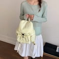 thumbnail image 4 of Women Men Nylon Bookpack Drawstring Solid Color Students Bookbags Large Capacity Travel Daypack Bag for Commute (Yellow), 4 of 12