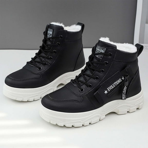 NTACZA Black Boots for Women Winter Ankle Riding Faux Leather Lace up Fleece Lined Snow Boots Shoes for Women 36