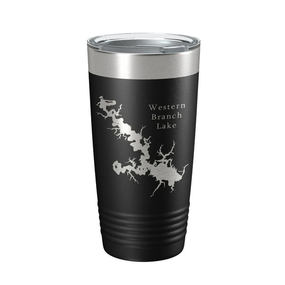 Western Branch Lake Reservoir Map Tumbler Travel Mug Insulated Laser Engraved Coffee Cup Suffolk Virginia 20 oz Black