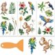 thumbnail image 1 of Juego de 3 calcomanías de la jungla para muebles y manualidades (15 x 30 cm). Incluye adhesivos decorativos de monos y loros, y una espátula., 1 of 9