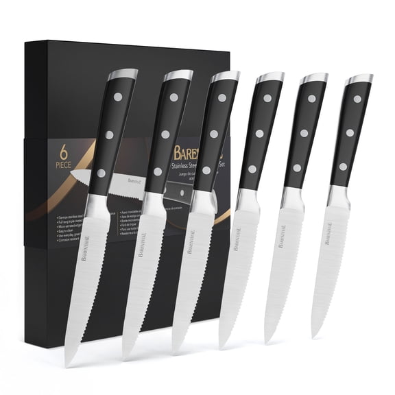 Barenthal 6pcs/set Steak Knives, Stainless Steel Serrated Steak Knives, 4.8-inch Serrated Steak Knife with Storage Case