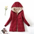 thumbnail image 5 of Chaqueta de algodón de corte ajustado con capucha de longitud media a larga con forro polar para mayor calidez, parte superior de forro polar de cordero para prendas de abrigo de mujer, 5 of 5