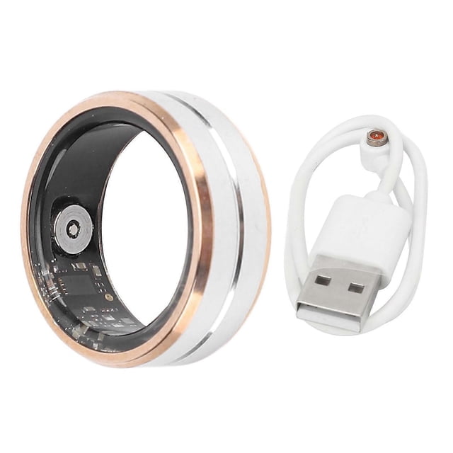 Fitness Tracker Smart Ring, Stainless Steel, IP68 Waterproof, with Real-Time Tracking, Step Counter and App, Silver and Gold, Inner Diameter 17.3mm