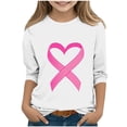 thumbnail image 2 of Feancey Girls Pink Ribbon Shirt 3/4 Sleeve Breast Cancer Awareness T Shirts Dressy Casual Round Neck Loose Tunic Tops for Kids White 5-6 Years, 2 of 5