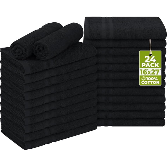 Utopia Towels Cotton Bleach Proof Salon Towel 16 by 27 inches, Bleach Safe 100% Cotton Hand Towel for Gym, 24 Pack, Black