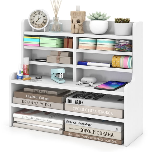 Gymax Desk Bookshelf Desktop Display Rack w/Open Cubes Removable Shelves for Home