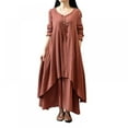 thumbnail image 1 of Femmes Coton et Lin Maxi Robe 2018 Printemps Été Faux Deux Pièces Demi-Manche en Vrac Robe Irrégulière Oversize, 1 of 9