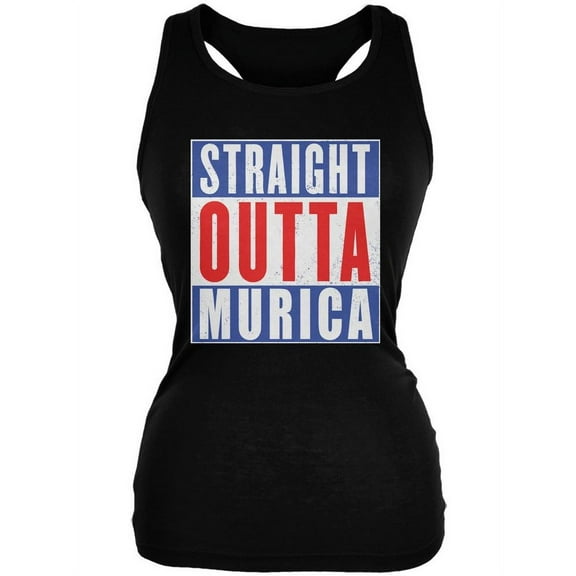 July 4th Straight Outta Murica America Funny Juniors Soft Tank Top Black MD