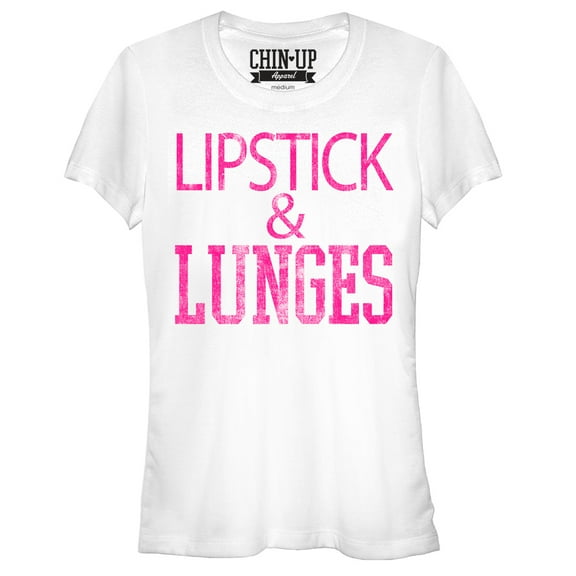 Junior's CHIN UP Lipstick  Graphic Tee White Large