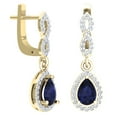 thumbnail image 2 of 1.30 Carat (ctw) 18K Yellow Gold Pear Cut Blue Sapphire & Round Cut White Diamond Ladies Halo Style Dangling Drop Earrin, 2 of 4
