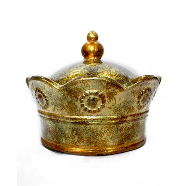 HomeRoots 354521 8 x 8 x 7 in. Gold Green Red Ceramic Foiled & Lacquered Crown Decorative Box