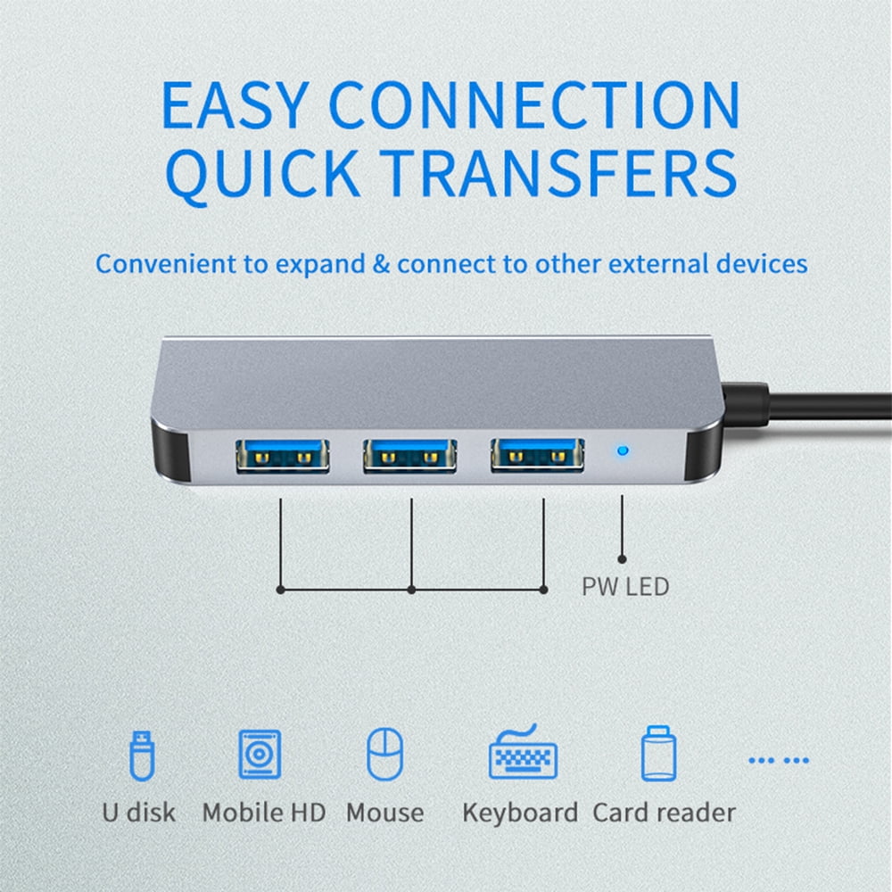 USB C Hub 4 Ports USB Type C to USB 3.0 Hub Adapter Compatible with MacBook Pro iMac Samsung Galaxy Note 10 S10 S9 LG Google Chromebook Pixelbook Dell XPS Oculus Rift and More (Gray)