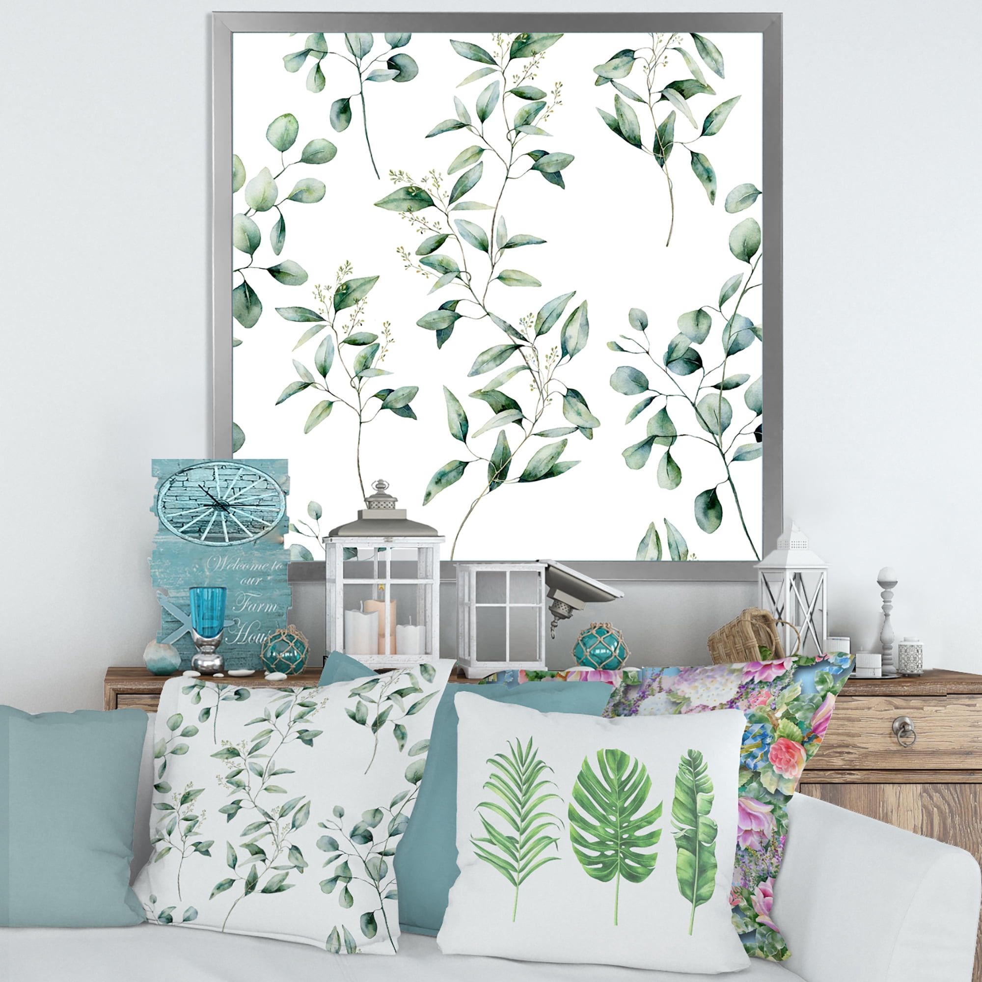 Designart 'Green Eucalyptus Plant Branches IV' Traditional Framed Art Print