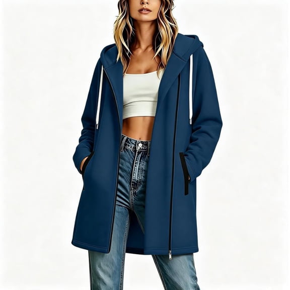 Ghalytn Women's Mid-Length Hooded Asymmetric Zip Fleece Lined Coat, Long Sleeve Casual Outerwear with Pockets