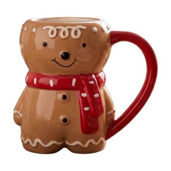 2026 Christmas Indoor Home Decor Gingerbread Man Ceramic Mug With Red Scarf Cute Christmas Coffee Mug Holiday Hot Cocoa Water Cup Gift