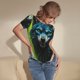 thumbnail image 3 of Balery Fluorescent Wolf Body de cuello redondo de manga corta para mujer Tops de manga corta Tops básicos-Medium, 3 of 7