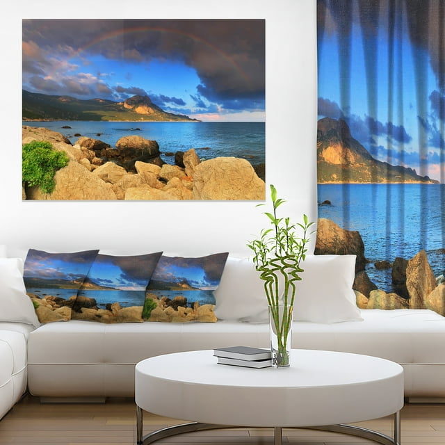 Rainbow over the Ocean Bay - Modern Seascape Canvas Artwork