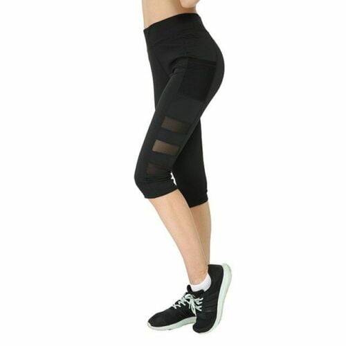 Leggings de Sport pour Femmes en Maille Patchwork Taille Haute Collants Pantalons Unis Vêtements de Sport