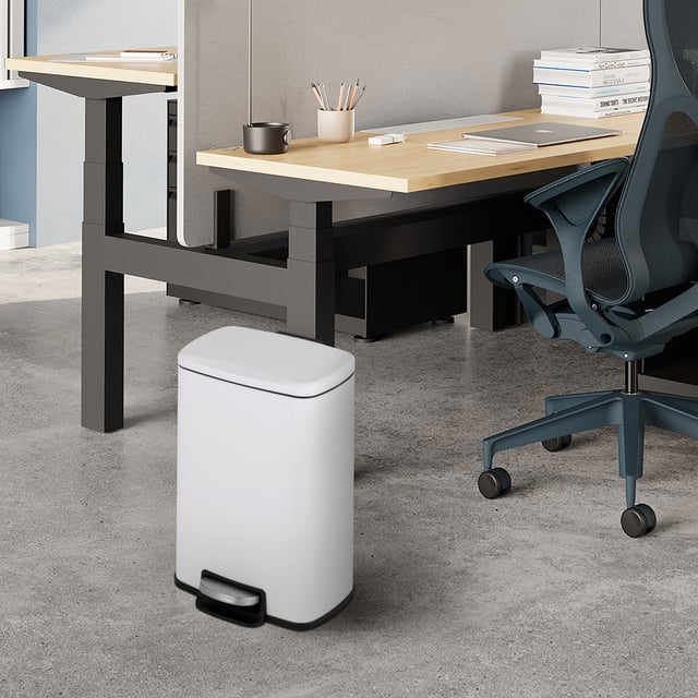 Innovaze 1.3 Gal./5 Liter Small Trash Can with Lid, Rectangular Step Trash Can for Bathroom & Office, White