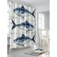 thumbnail image 3 of Marine Life Shower Curtain, Vintage Blue Tuna Oil Painting Wood Texture Waterproof Shower Curtain Set with 12 Hooks Lightweight Washable Fabric Shower Curtains for Bathroom 72x78 Inches, 3 of 6