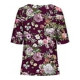 thumbnail image 4 of GaThRRgYP Womens Tops Short Sleeve Dressy,Plus Size Tops Short Sleeve,Women's Casual Round Neck Button Printed Short Sleeve Blouse Purple L, 4 of 5