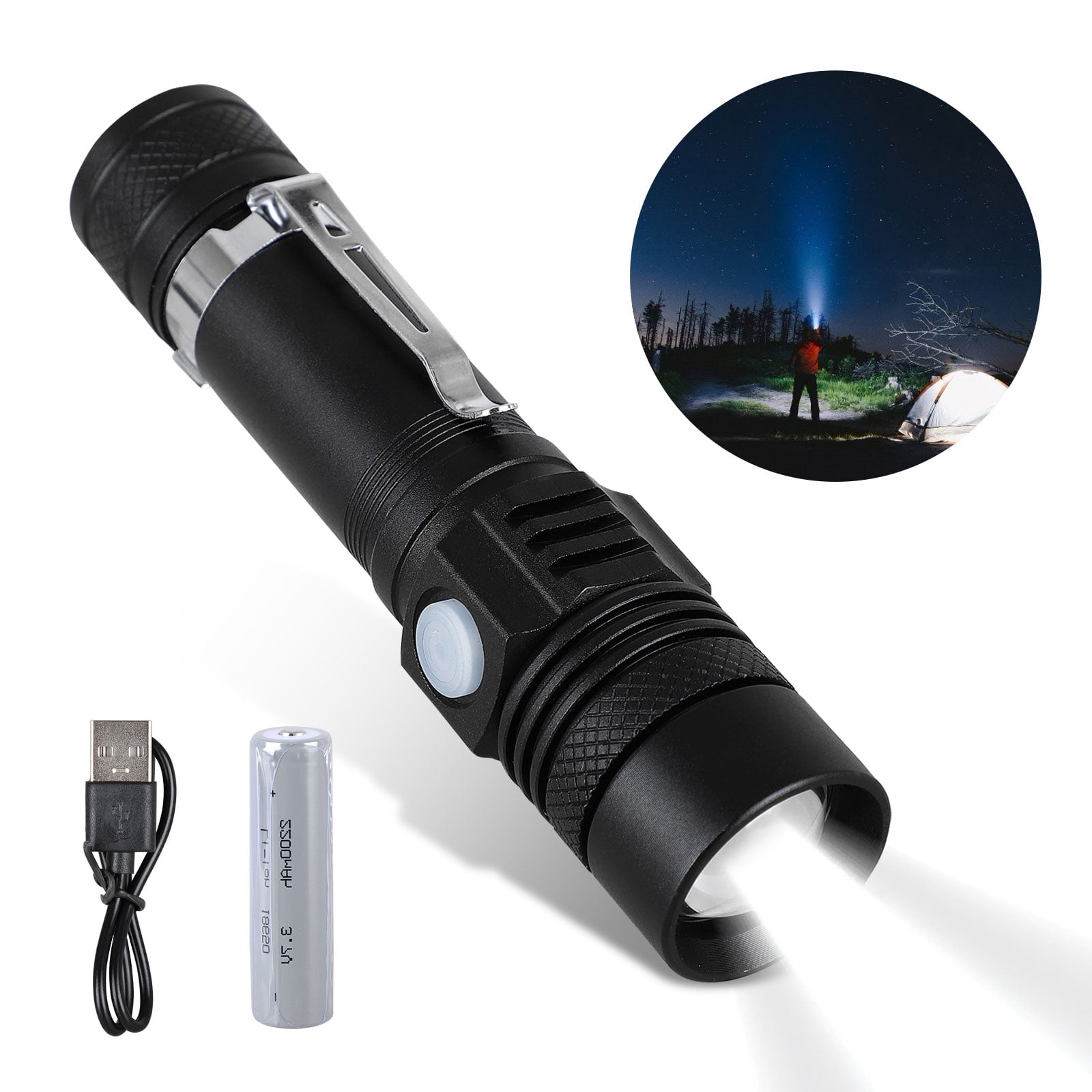 3Pack 10000LM Zoomable LED Flashlight Camping Hiking Torch Zoom Lamp Battery 