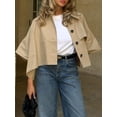 thumbnail image 4 of Womens Oversized Cropped Trench Coats Single Breasted 3/4 Sleeve Casual Button up Jackets, 4 of 8