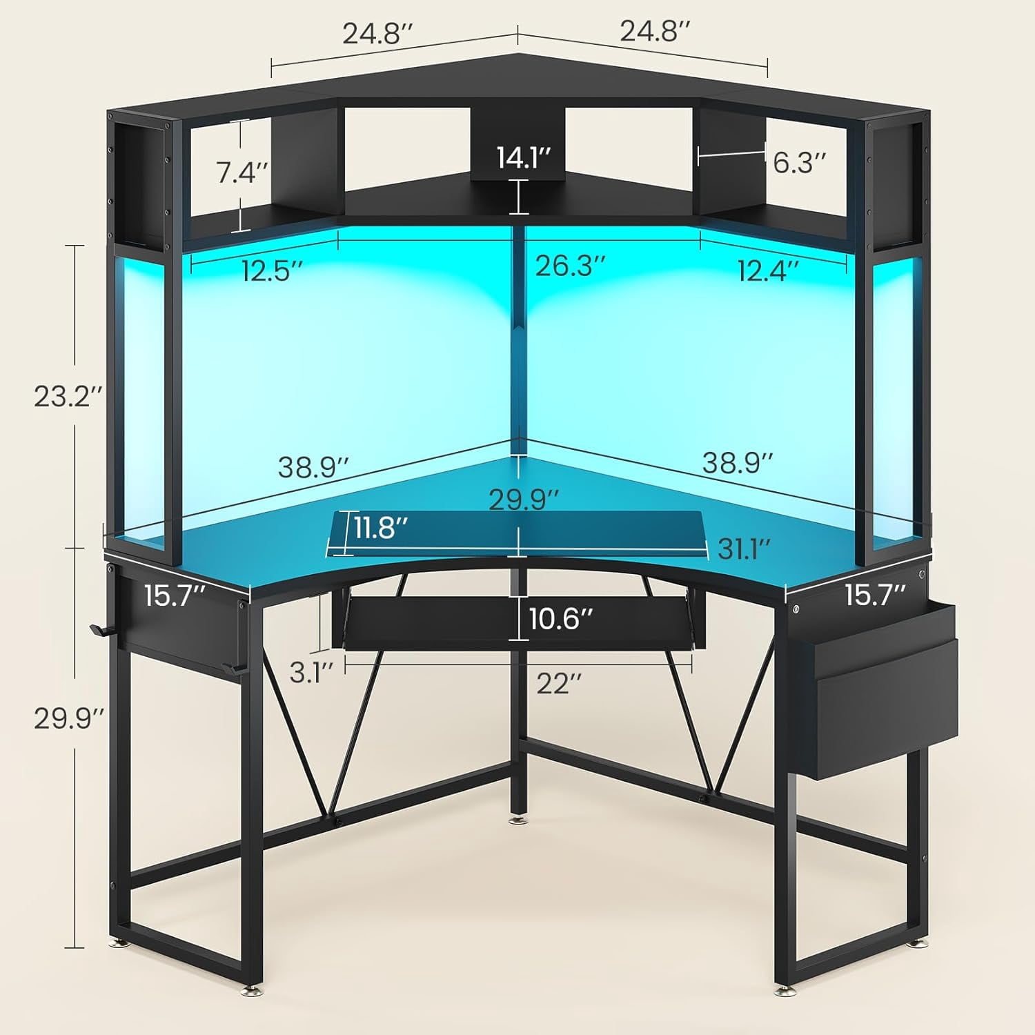 SEDETA Corner Computer Desk with Hutch, Black Gaming Desk with Keyboard Tray & Hooks, Writing Desk for Small Space