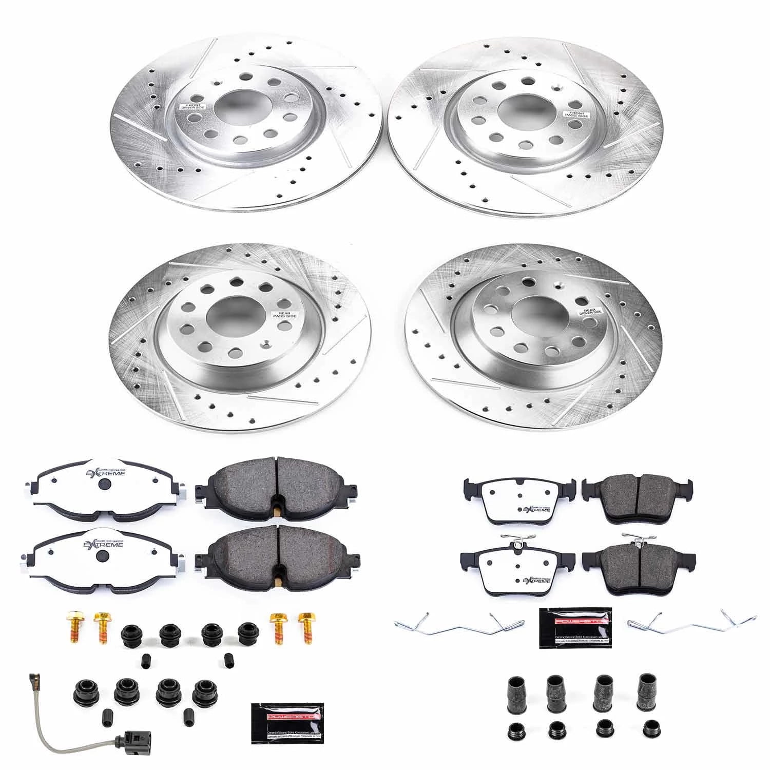 PowerStop Front and Rear Z26 Street Warrior Carbon-Fiber Ceramic Brake Pad and Drilled and Slotted Rotor Kit Fits: AUDI Select Models K7278-26