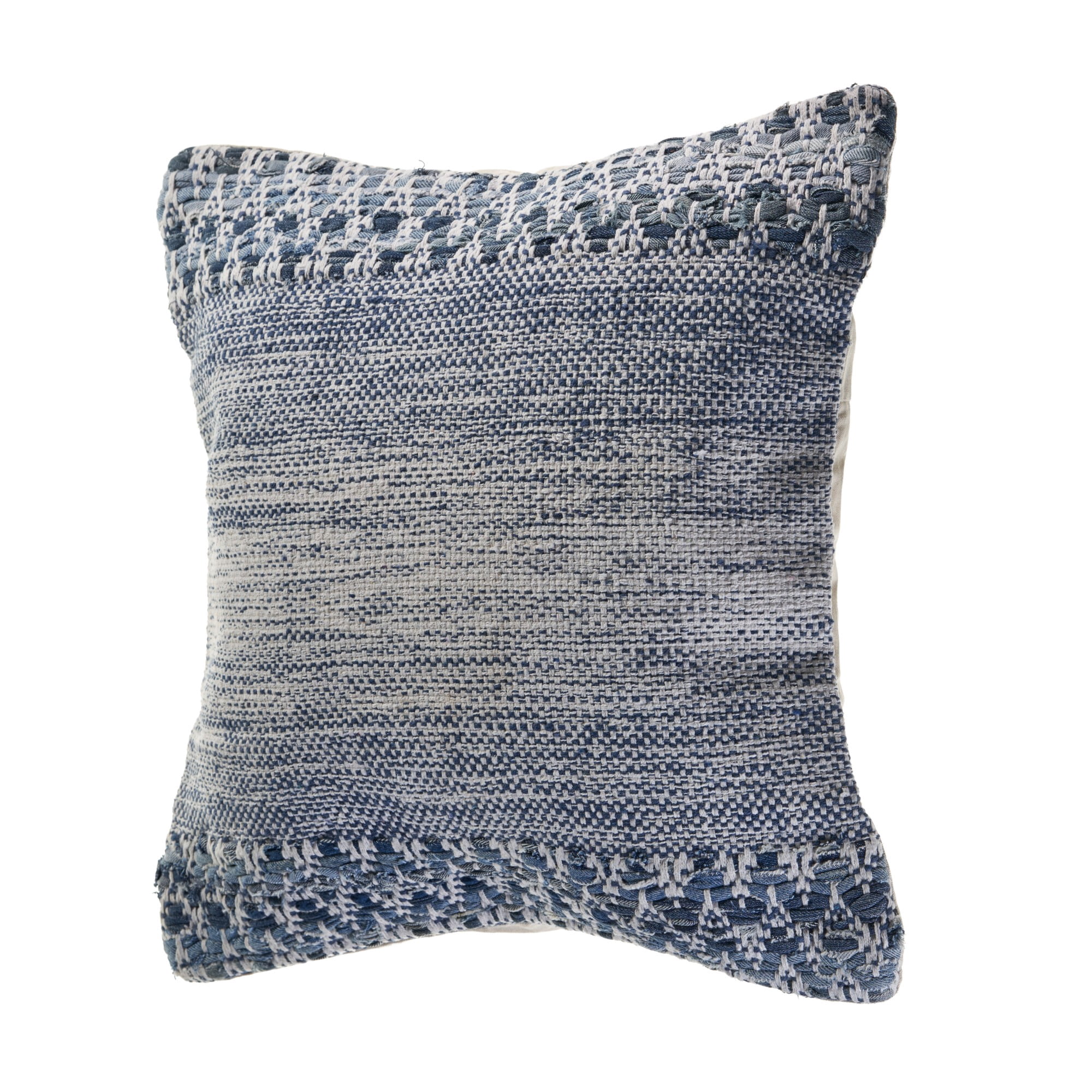 Laddha Home Designs Handwoven Geometric Throw Pillow Cover - 20" - Blue and White