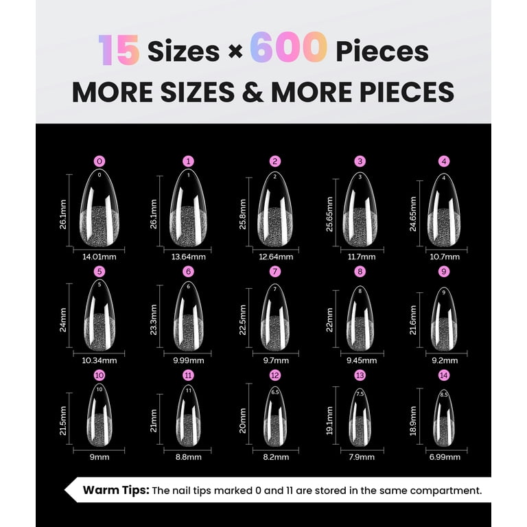 MelodySusie Medium Almond Nail Tips, 600 Pieces, 15 Sizes photo 4