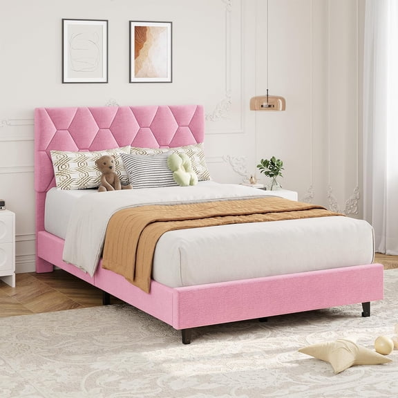 Twin Size Upholstered Bed Frame – Noise Free Platform Frame with Adjustable Headboard, Heavy Duty Wood Slats, No Box Spring Required