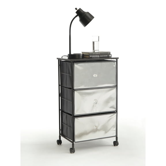 Urban Shop 3 Tier Mirrored Rolling Utility Cart, Silver, 3 Drawers