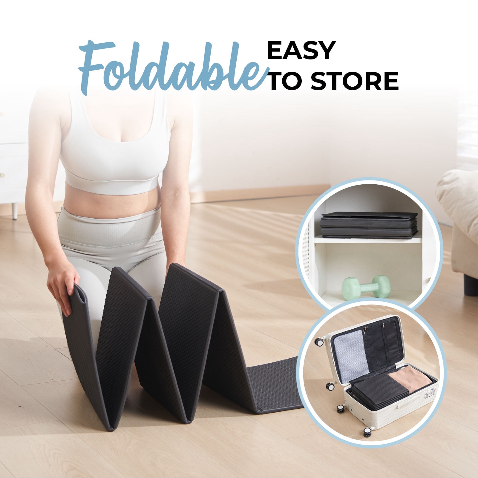 YR Travel Yoga Mat, Foldable Non-Slip Portable Exercise Mat for Hot Yoga, Pilates, HIIT, Home Gym, Workouts