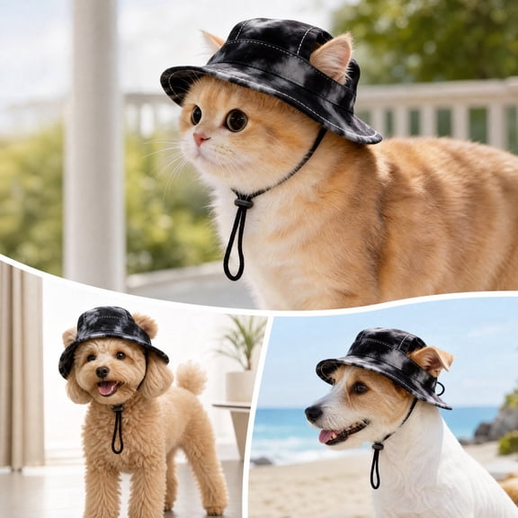 Pet Sun Hat with Ear Holes and Adjustable Strap for Cats and Dogs, Breathable for Outdoor Walks and Beach