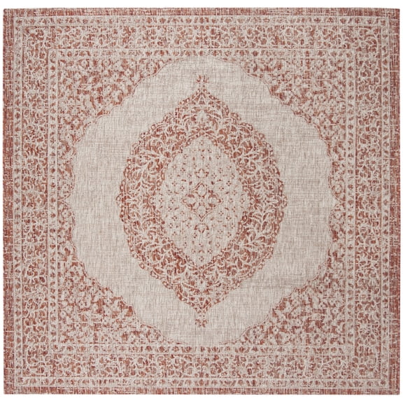 SAFAVIEH Courtyard Avi Medallion Indoor/Outdoor Area Rug, Light Beige/Terracotta, 4' x 4' Square