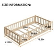 thumbnail image 4 of Twin Floor Bed Frame, Montessori Floor Bed with Fence and Wood Slats, Low Wood Platform Beds for Girls Boys Kids, Natural, 4 of 7