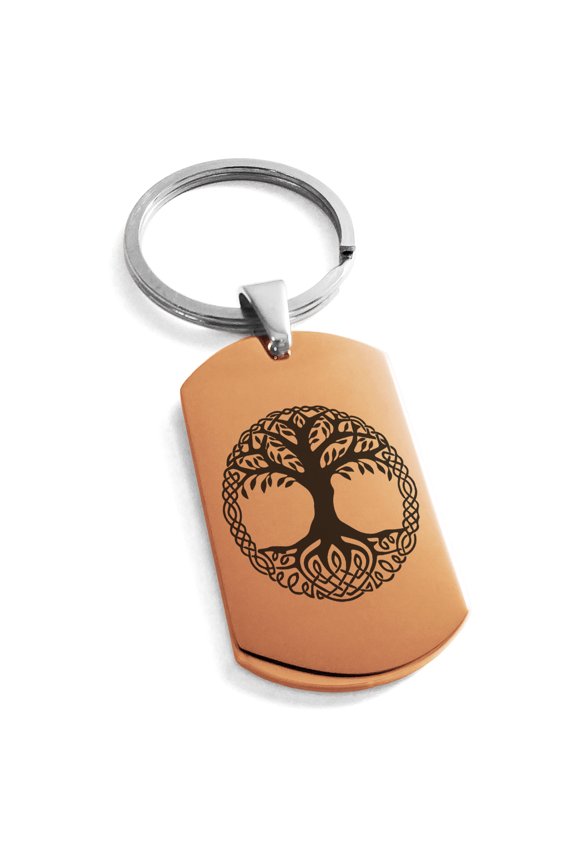 Stainless Steel Yggdrasil Great Tree of Life Viking Norse Engraved Dog Tag Keychain Keyring