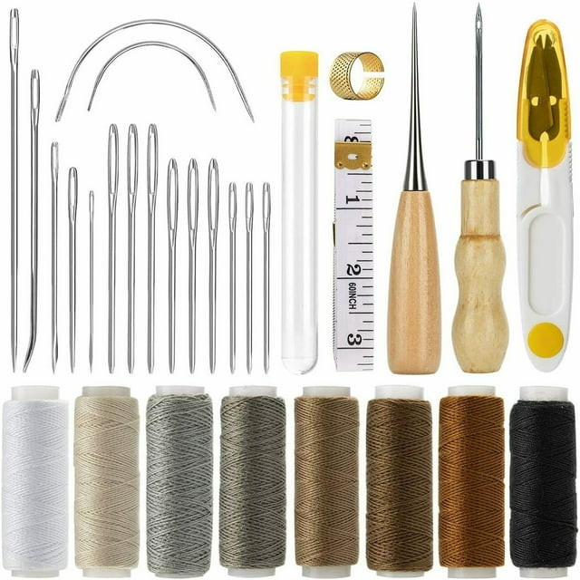 Kit de costura de cuero de 29 piezas, agujas de costura, cordón de hilo, medición Leyfeng Costura de cuero