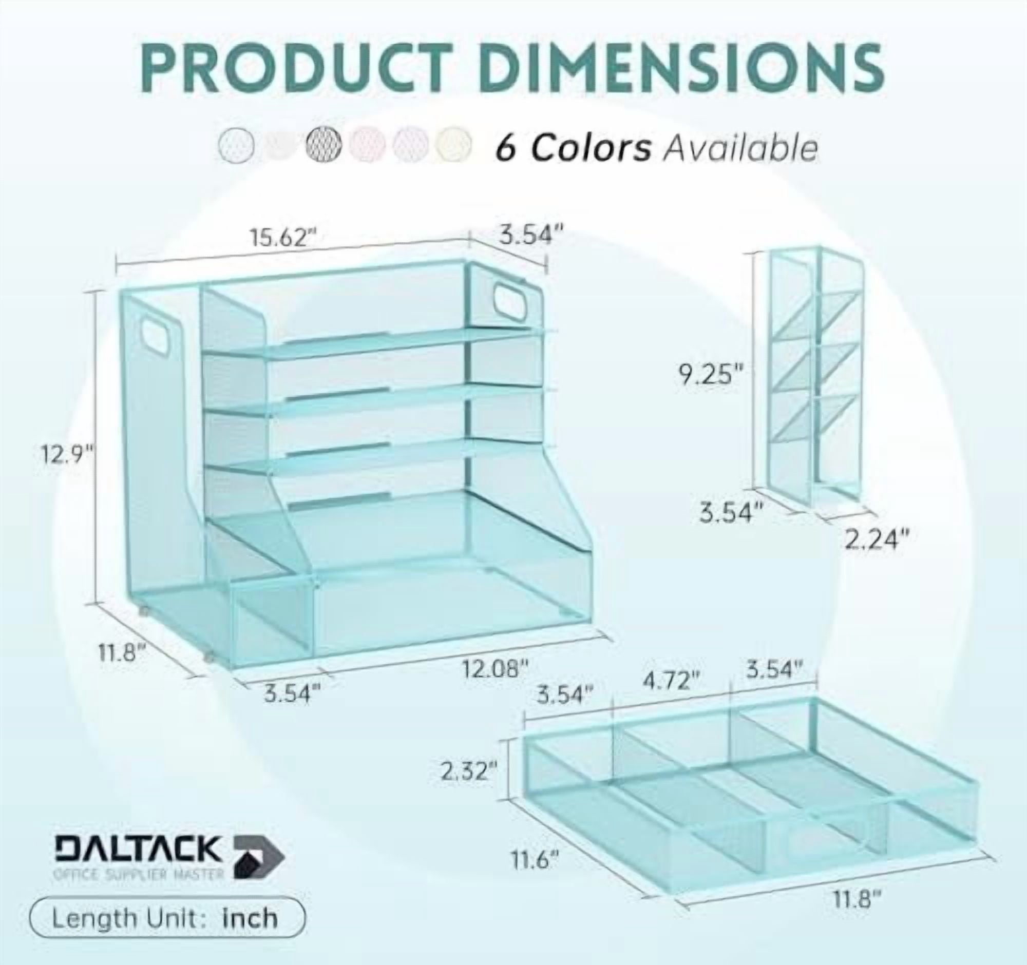 Jointown Mesh Desk Organizer, 5-Tier Paper Letter Tray with File Holder & Pen Holder & Sliding Drawer, Desktop Organizer and Storage for Desk Accessories Office Supplies, Blue