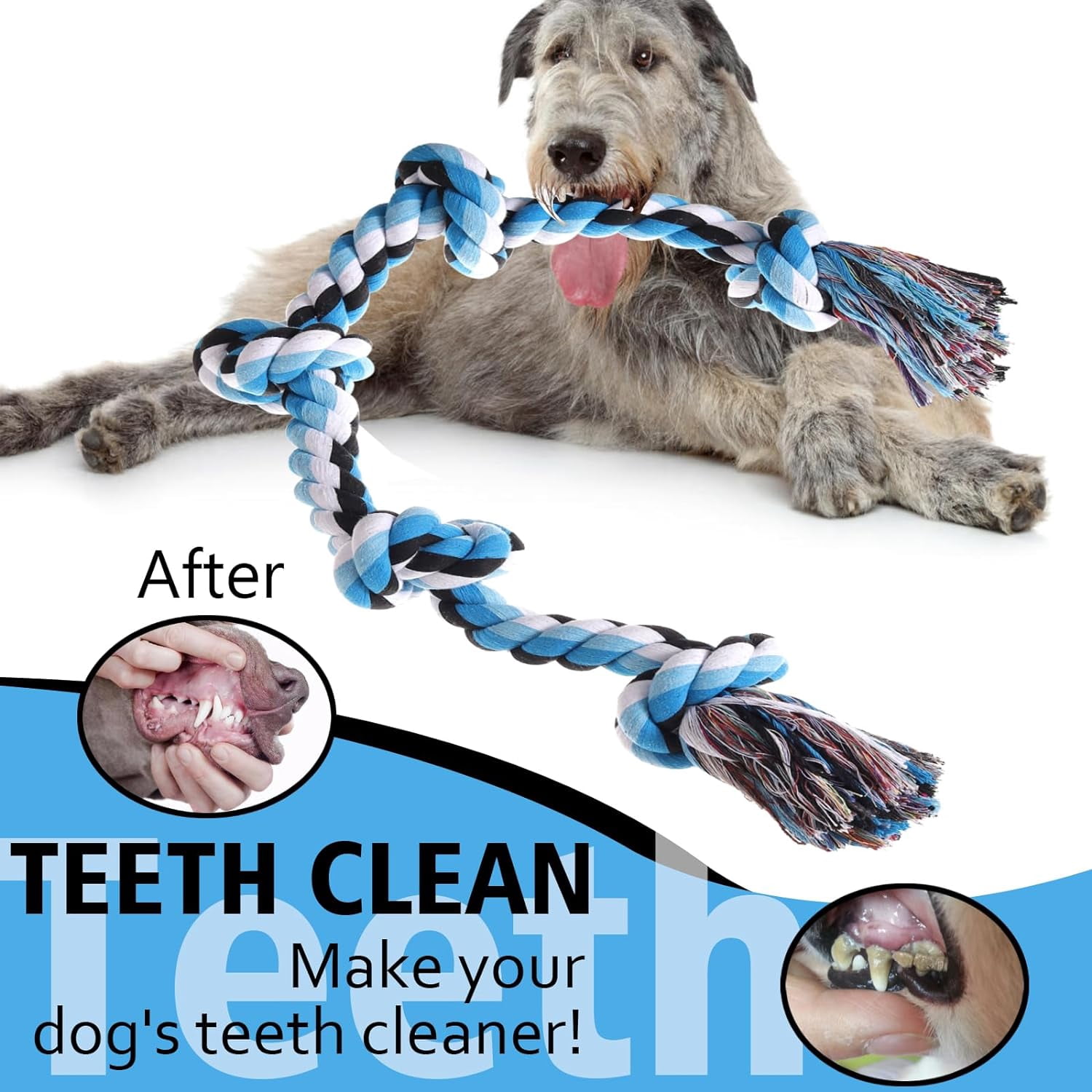 Dog Rope Toys for Large Dogs Aggressive Chewers, Dog Chew Toys for Large Breed Indestructible, Heavy Duty Tough 3 Feet 5 Knots Dog Toy, Sturdy Rope toy for Dogs Tug of War Dog Toy Teeth Cleaning