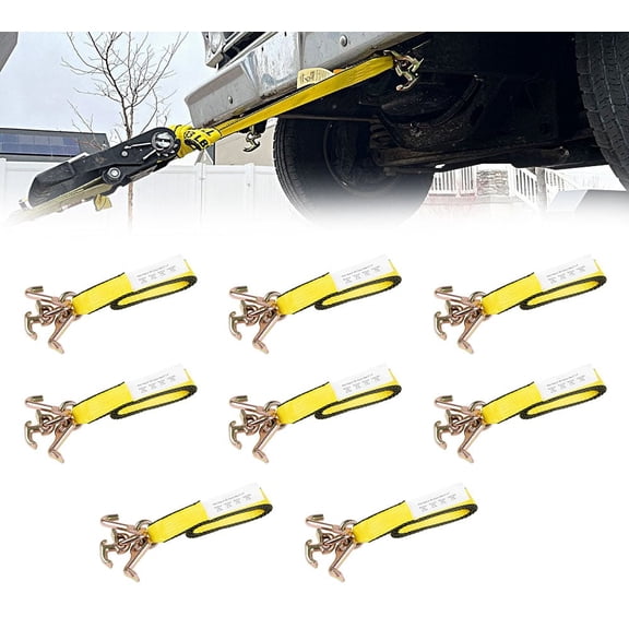8 Pack 2" x 8' Recovery Winch Strap with RTJ Cluster Hook - Heavy-Duty 3,333 lbs WLL Towing Tie Down Strap for Tow Trucks, Wreckers & Flatbed Cargo Securement