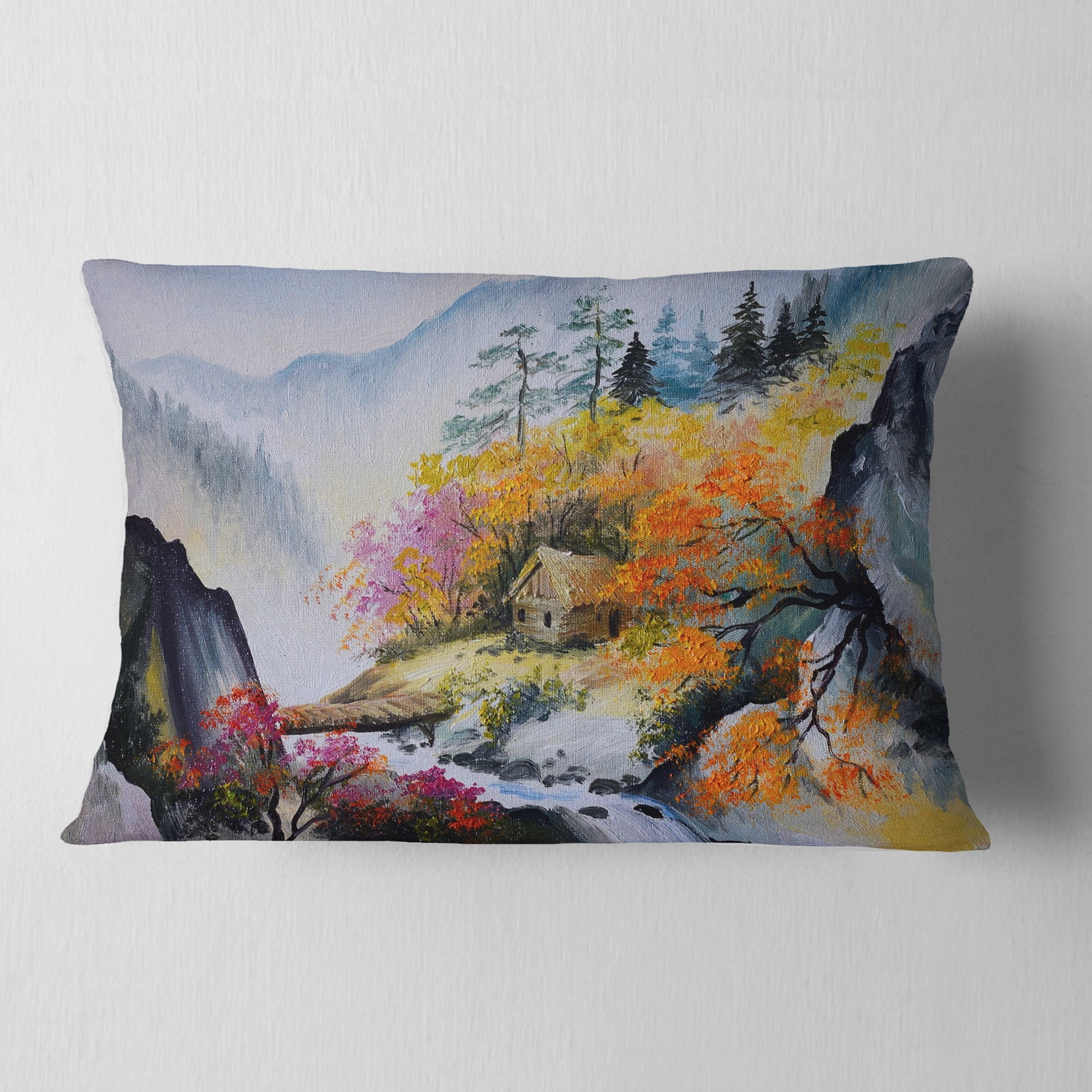 Designart House in the Mountains - Landscape Printed Throw Pillow - 12x20