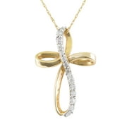 10K Yellow Gold 1/4cttw Natural Round-Cut Diamond (I-J Color, I2-I3 Clarity) Twist Cross Pendant-Necklace,18